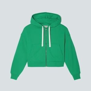 Everlane Track Organic Cotton Zip Up Hoodie in Green